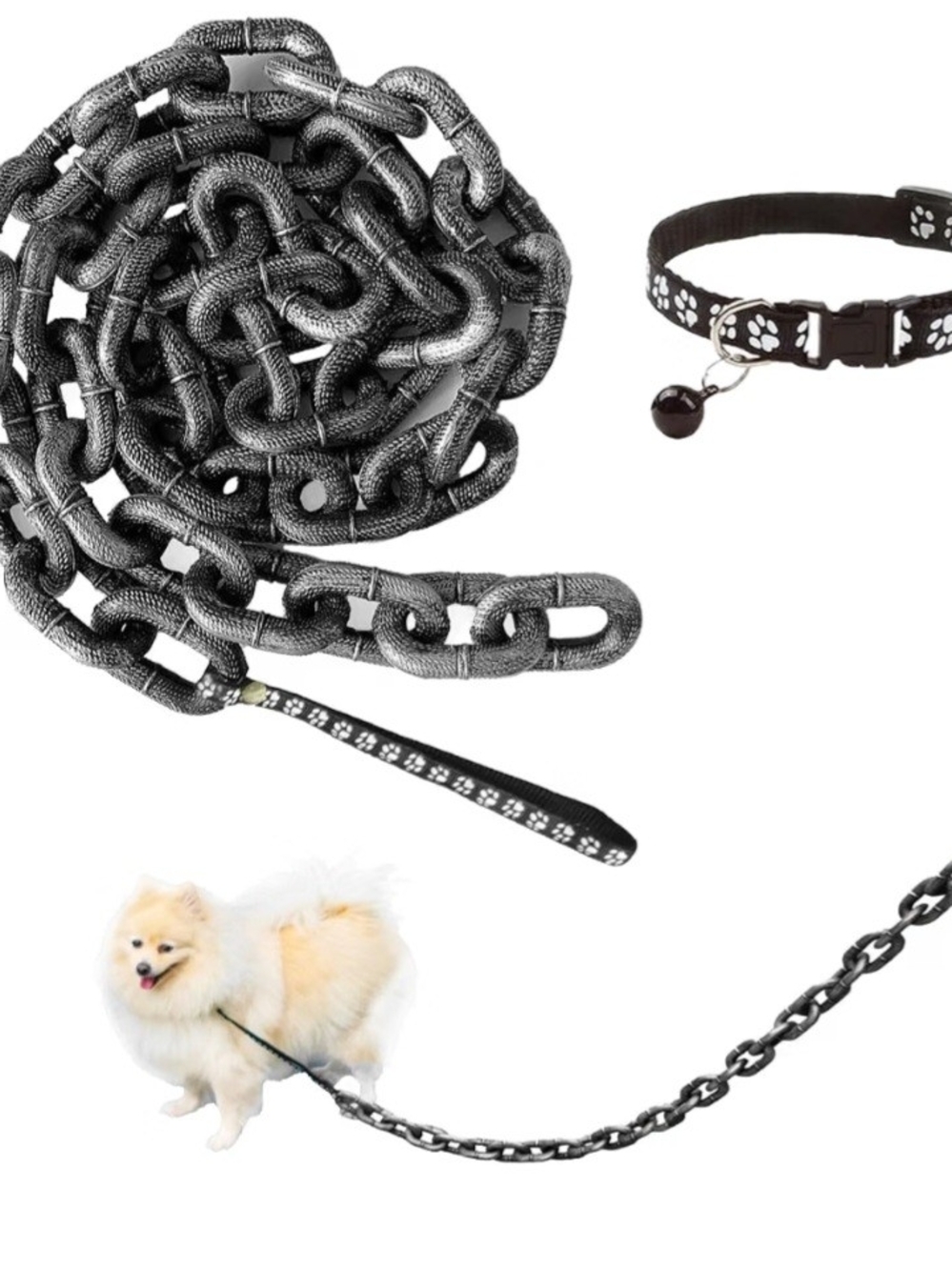 Funny Faux Giant Chain Pet Leash & Paw Print Collar Set